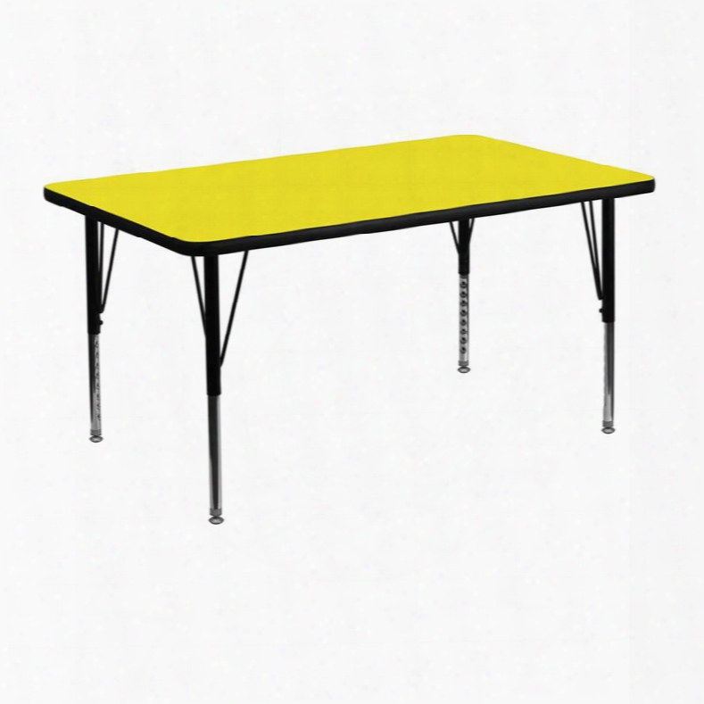 Xu-a3048-rec-yel-h-p-gg 30'w X 48'l Rectangular Activity Table With 1.25' Thick High Pressure Yellow Laminate Top And Height Adjustabke Pre-school