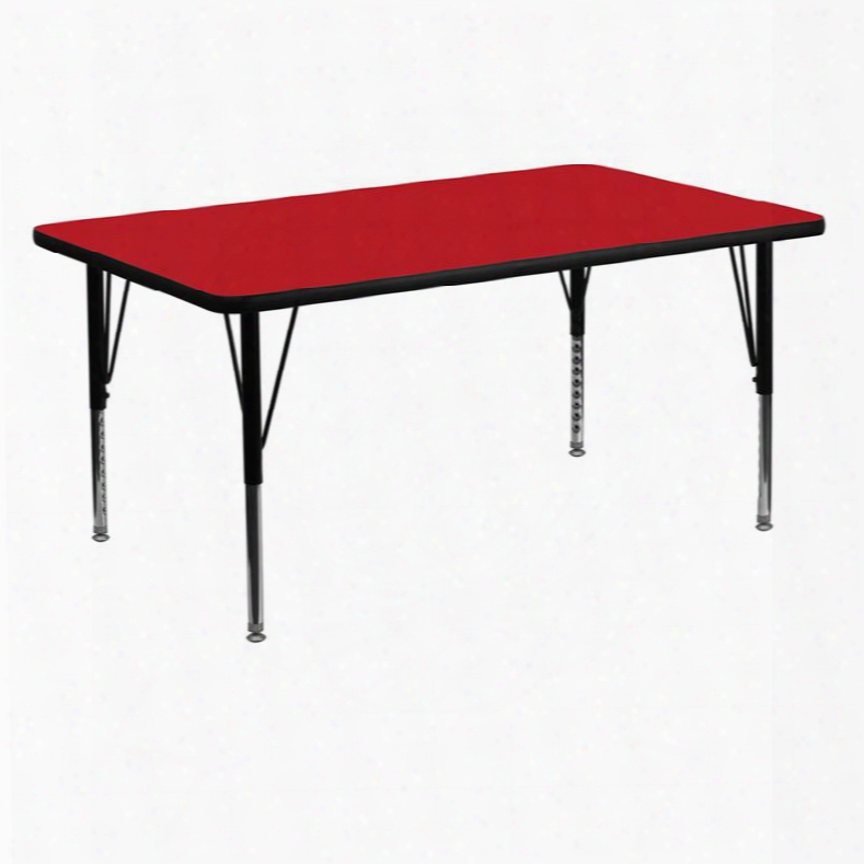 Xu-a3060-rec-red-h-p-gg 30'w X 60'l Rectangular Activity Table With 1.25' Thick High Pressure Red Laminate Top And Height Adjustable Pre-school