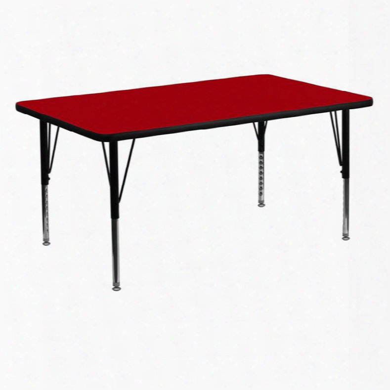 Xu-a3060-rec-red-t-p-gg 30'w X 60'l Rectangular Activity Table With Red Thermal Fused Laminate Top And Height Adjustable Pre-school