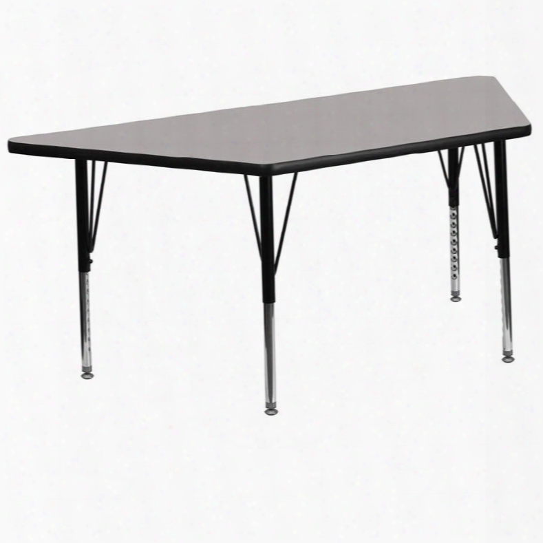 Xu-a3060-trap-gy-h-p-gg 30'w X 60'l Trapezoid Alertness Table With 1.25' Thick High Pressure Grey Laminate Top And Height Ajustable Pre-school