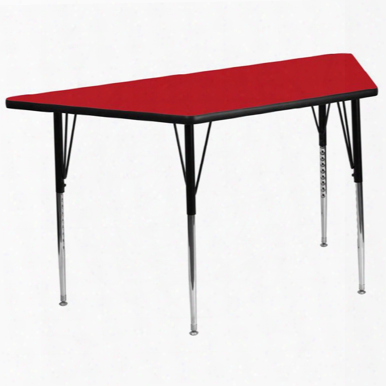 Xu-a3060-trap-red-h-a-gg 30'w X 60'l Trapezoid Activity Table With 1.25' Thick High Pressure Red Laminate Top And Standard Height Adjustable