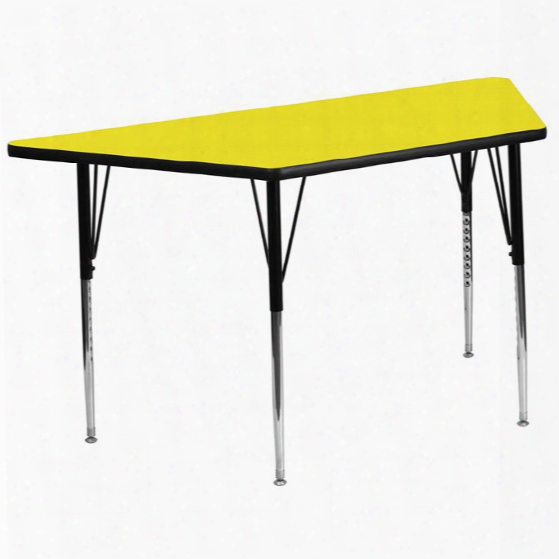 Xu-a3060-trap-yel-h-a-gg 30'w X 60'l Trapezoid Activity Table With 1.25' Thick High Pressure Yellow Laminate Top And Standard Height Adjustable