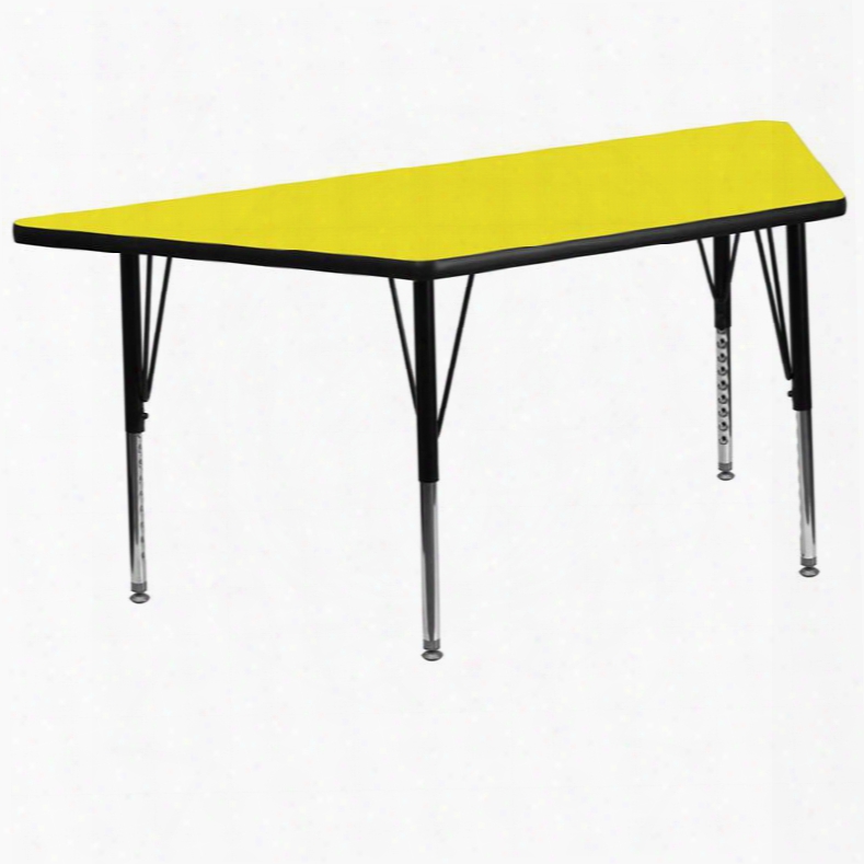 Xu-a3060-trap-yel-h-p-gg 30'w X 60'l Trapezoid Activity Table Witb 1.25' Thick High Pressure Yellow Laminate Top And Height Adjustable Pre-school