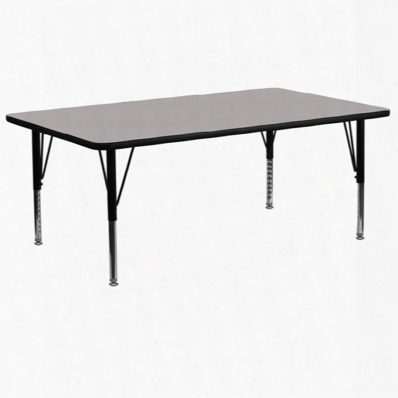 Xu-a3072-rec-gy-h-p-gg 30'w X 72'l Rectangular Activity Table With 1.25' Thick High Pressure Grey Laminate Top And Height Adjustable Pre-school