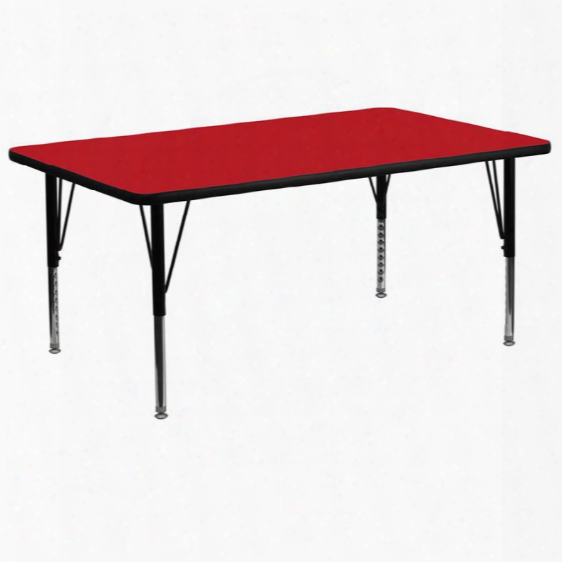 Xu-a3072-rec-red-h-p-gg 30'w X 72'l Rectangular Activity Table With 1.25' Thick High Pressure Red Laminate Top And Height Adjustable Pre-school