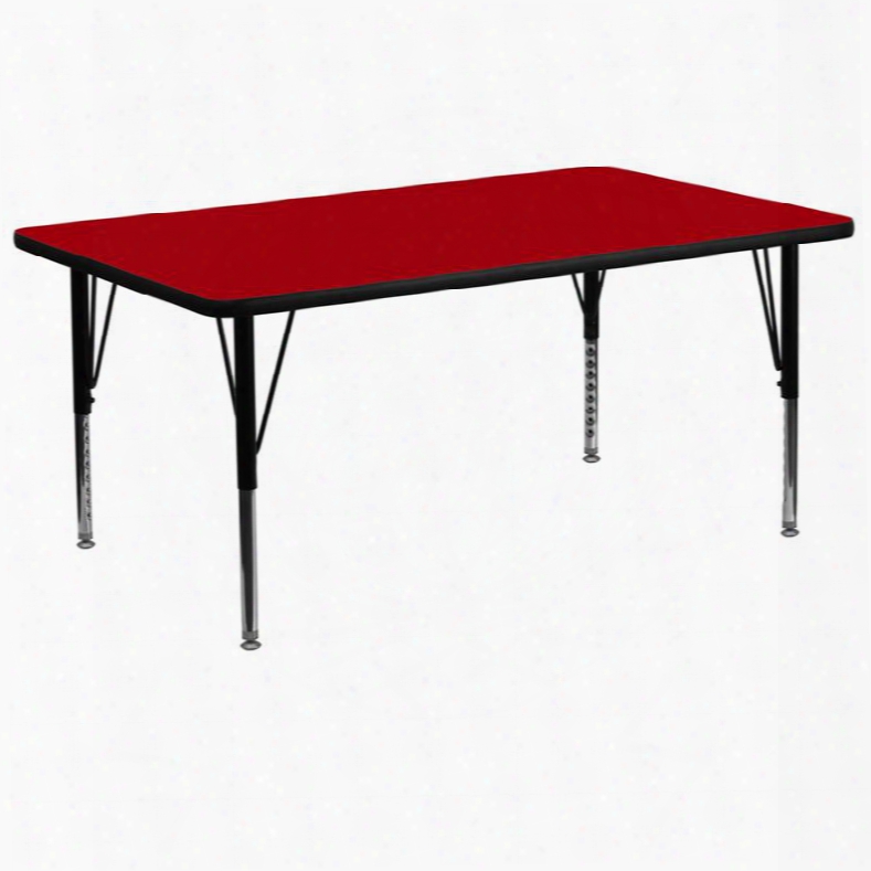 Xu-a3072-rec-red-t-p-gg 30'w X 72'l Rectangular Activity Table With Red Thermal Fused Laaminate Top And Height Adjustable Pre-school