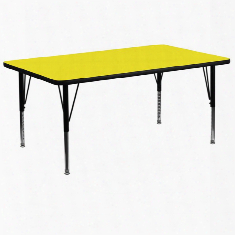 Xu-a3072-rec-yel-h-p-gg 30'w X 72'l Rectangular Activity Table With 1.25' Thick High Pressure Yellow Laminate Top And Height Adjustable Pre-school