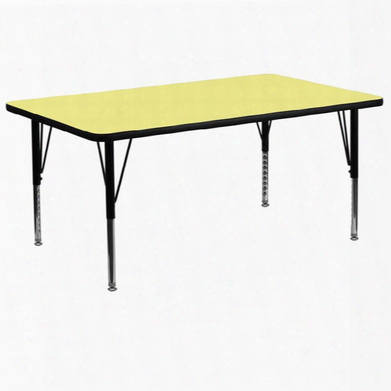 Xu-a3072-rec-yel-t-p-gg 30'w X 72'l Rectangular Activity Table With Yellow Thermal Fused Laminate Top And Height Adjustable Pre-school
