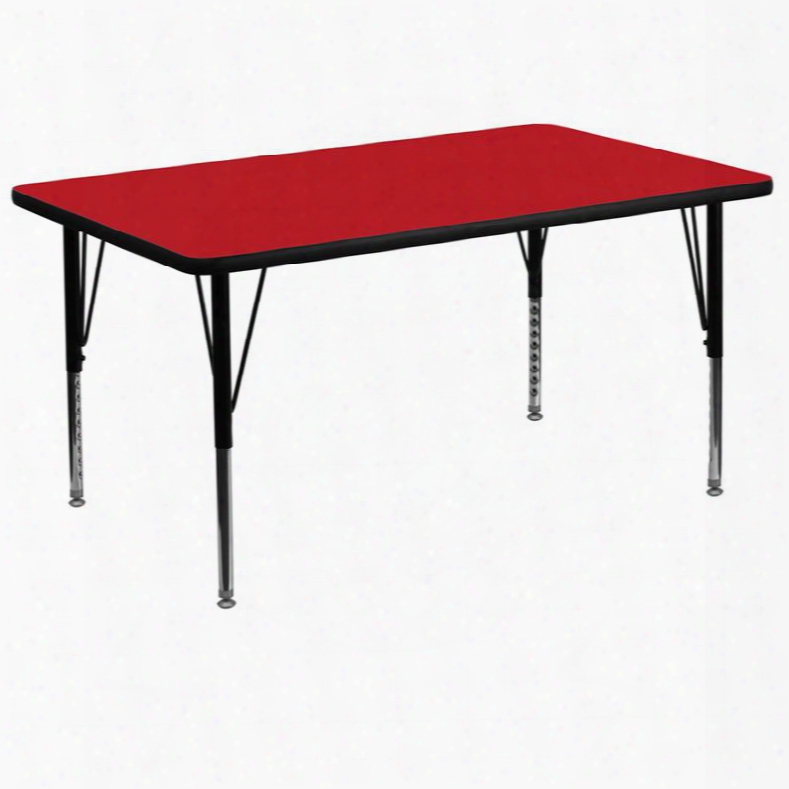 Xu-a3672-rec-red-h-p-gg 36'w X 72'l Rectangular Activity Table With 1.25' Thick High Pressure Red Laminate Top And Height Adjustable Pre-school