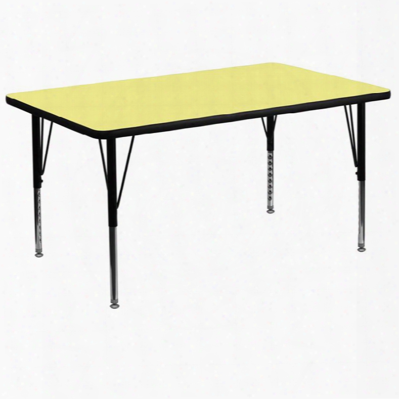 Xu-a3672-rec-yel-t-p-gg 36'w X 72'l Rectangular Activity Table With Yellow Thermal Fused Laminate Top And Height Adjustable Pre-school