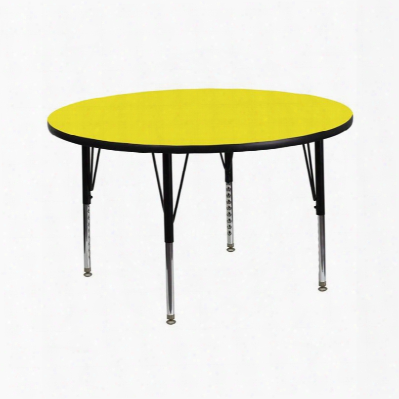 Xu-a42-rnd-yel-h-p-gg 42' Round Activity Table With 1.25' Thick High Pressure Yellow Laminate Top And Height Adjustable Pre-school