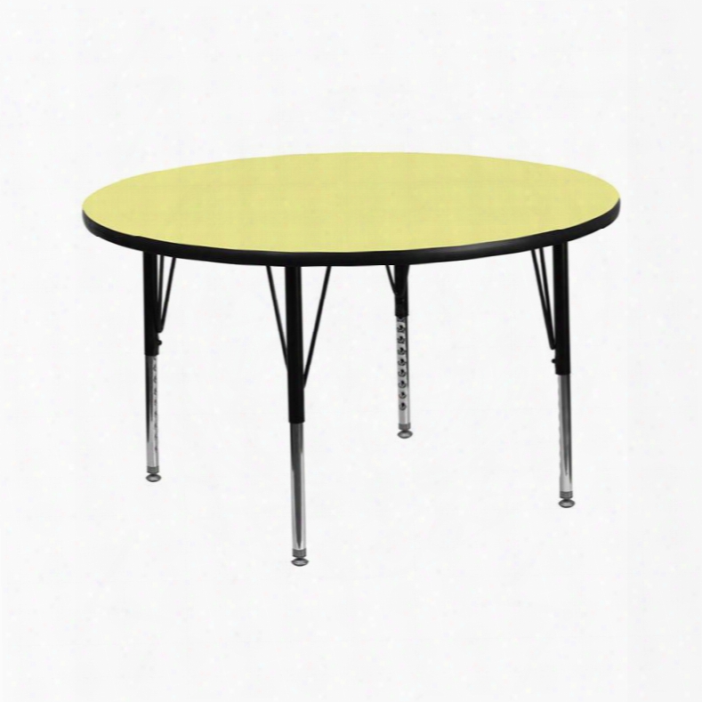 Xu-a42-rnd-yel-t-p-gg 42' Round Activity Table With Yellow Thermal Fused Laminate Top And Height Adjustable Pre-school