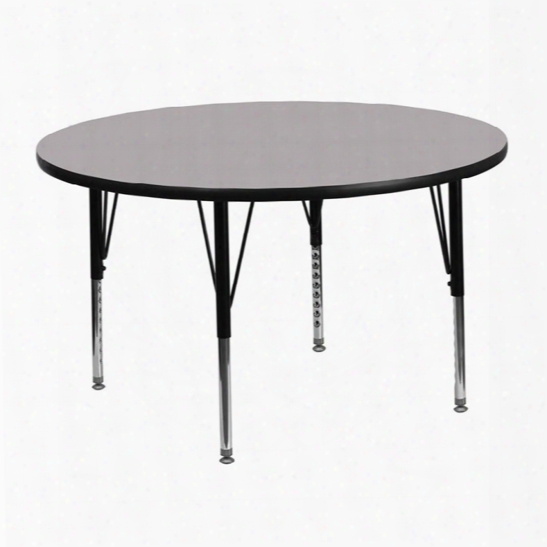Xu-a48-rnd-gy-t-p-gg 48' Round Activity Table With Grey Thermal Fused Laminate Top And Height Adjustable Pre-school