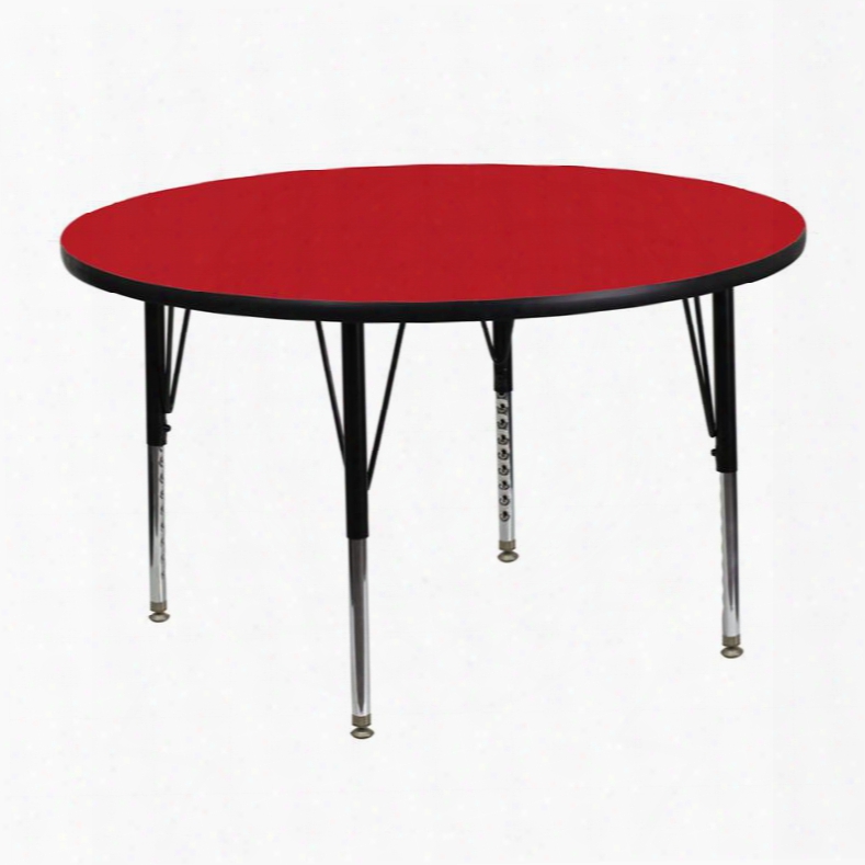 Xu-a48-rnd-red-h-p-gg 48' Round Activity Table With 1.25' Thick High Pressure Red Laminate Top And Height Adjustable Pre-school