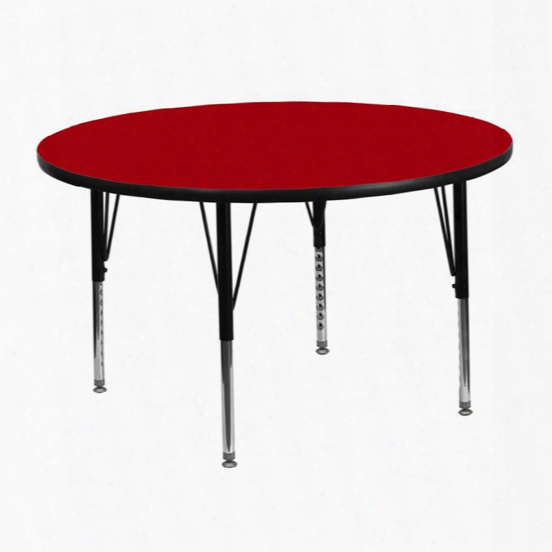 Xu-a48-rnd-red-t-p-gg 48' Round Activity Table With Red Thermal Fused Laminate Top And Height Adjustable Pre-school