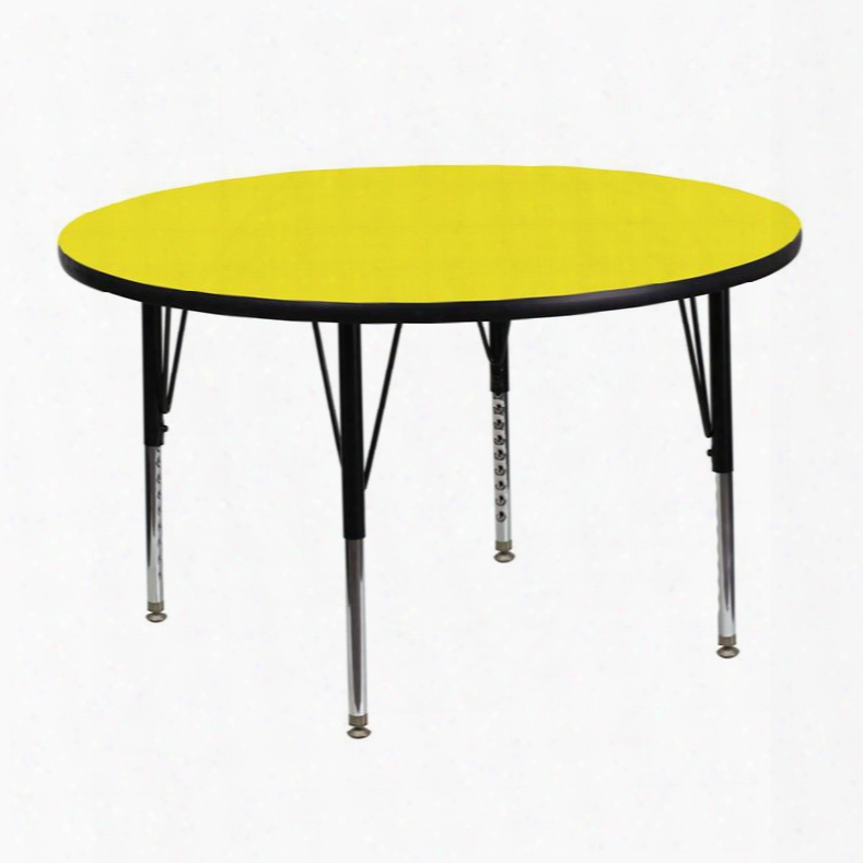 Xu-a48-rnd-yel-h-p-gg 48' Round Activity Table With 1.25' Thick High Pressure Yellow Laminate Top And Height Adjustable Pre-school