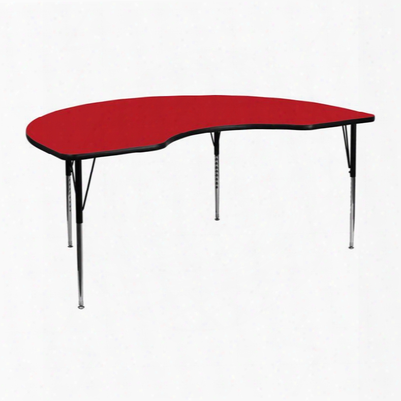 Xu-a4872-kidny-red-h-a-gg 4 8'w X 72'l Kidney Shaped Activity Table With 1.25' Thick High Pressure Red Laminate Top And Standard Height Adjustable