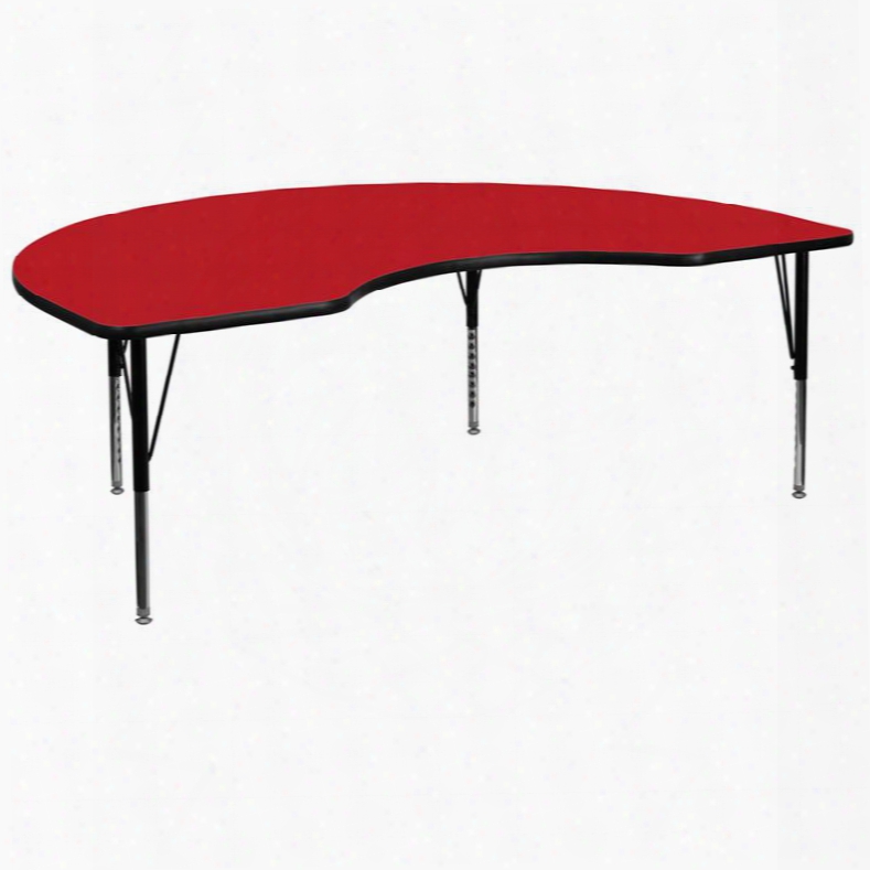 Xu-a4872-kidny-red-h-p-gg 48'w X 72'l Kidney Shaped Activity Table With 1.25' Thick High Pressure Red Laminate Top And Height Adjustable Pre-school