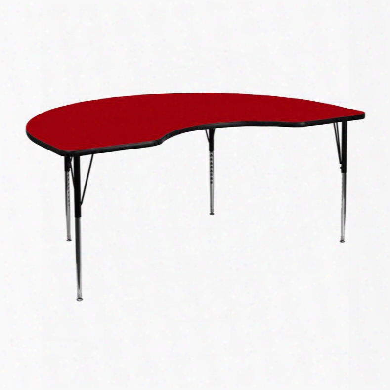 Xu-a4872-kidny-red-t-a-gg 48'w X 72'l Kidney Shaped Activity Table With Red Thermal Fused Laminate Top And Standard Height Adjustable