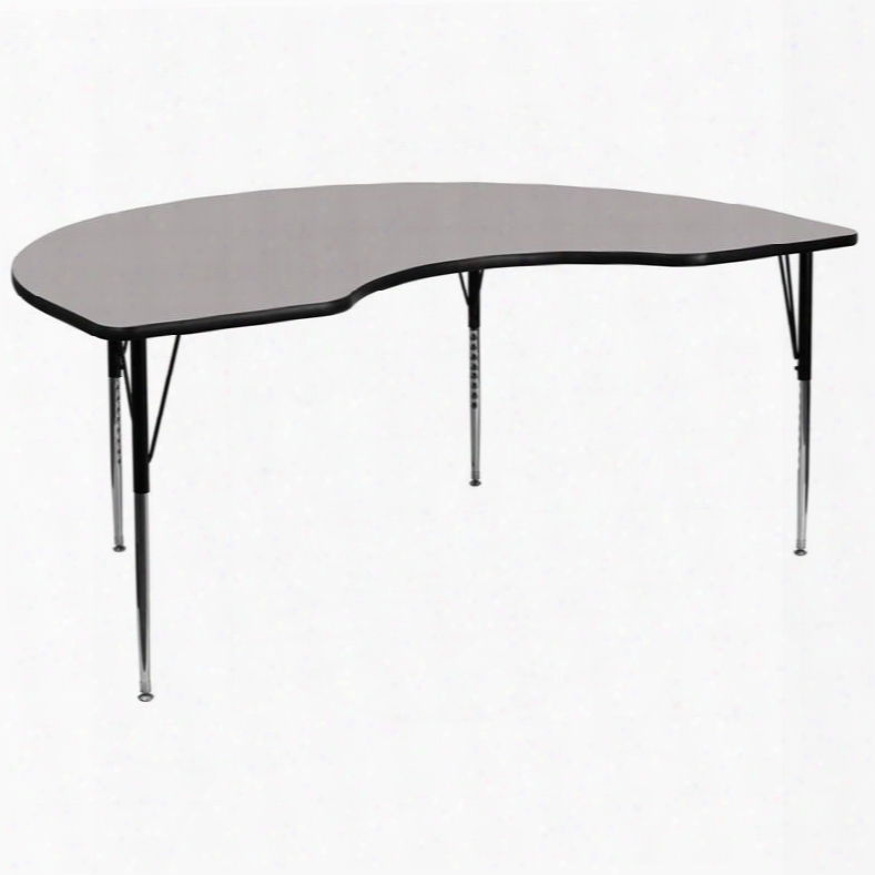 Xu-a4896-kidny-gy-h-a-gg 48'w X 96'l Kidney Shaped Activity Table With 1.25' Thick High Pressure Grey Laminate Top And Standard Height Adjustable