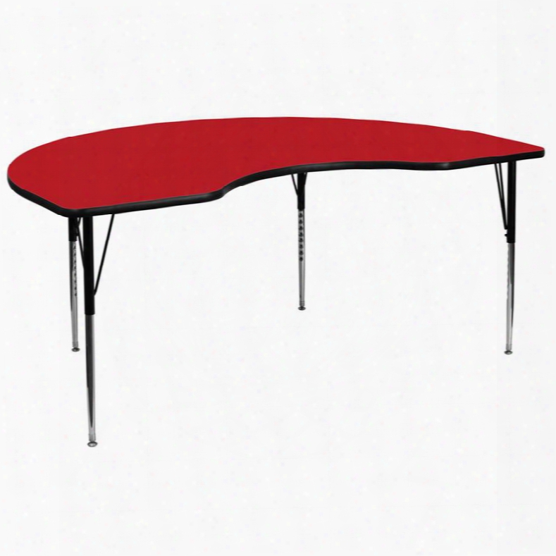 Xu-a4896-kidny-red-h-a-gg 48'w X 96'l Kidney Shaped Activity Table With 1.25' Thick High Pressure Red Laminate Top And Standard Height Adjustable