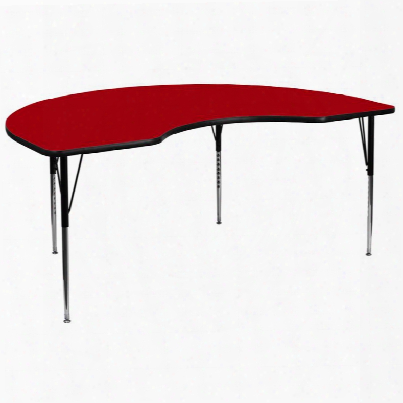 Xu-a4896-kidny-red--ta-gg 48'w X 96'l Kidney Shaped Activity Table With Red Thermal Fused Laminate Top And Standard Height Adjustable