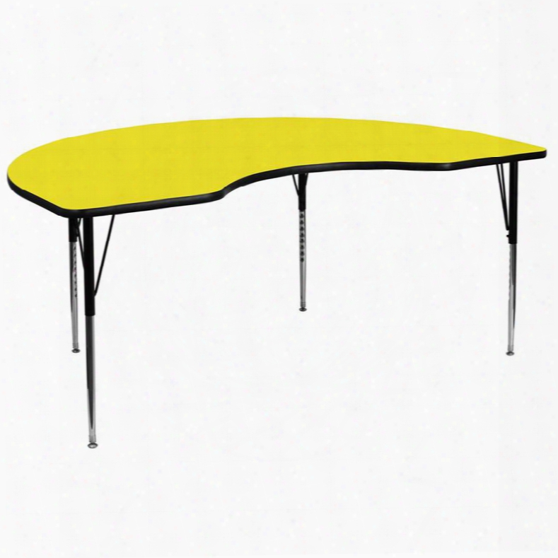 Xu-a4896-kidny-yel-h-a-gg 48w X 96'l Kidney Shaped Activity Table With 1.25' Thick High Pressure Yellow Laminate Top And Standard Height Adjustable