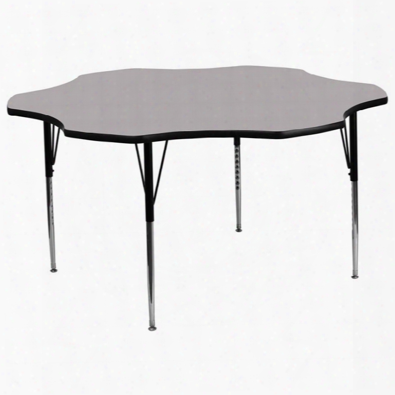 Xu-a60-flr-gy-t-a-gg 60' Flower Shaped Activity Table With Grey Thermal Fused Laminate Top And Standard Height Adjustable