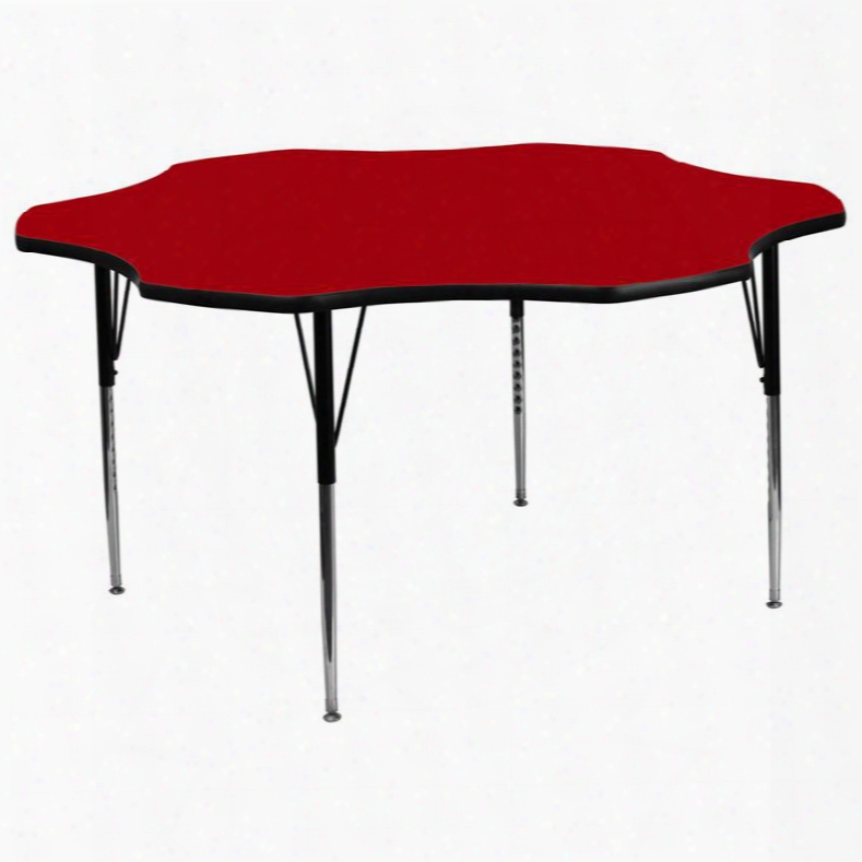 Xu-a60-flr-red-t-a-gg 60' Flower Shaped Activity Table With Red Thermal Fused Laminate Top And Standard Height Adjustable