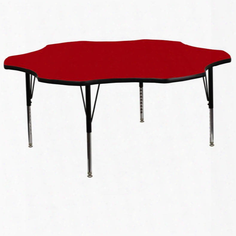 Xu-a60-flr-red-t-p-gg 60' Flower Shaped Activity Table With Red Thermal Fused Laminate Top And Height Adjustable Pre-school