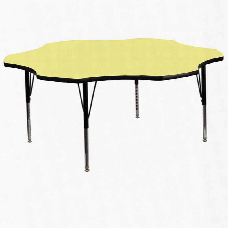Xu-a60-flr-yel-t-p-gg 60' Flower Shaped Activity Table With Yellow Thermal Fused Laminate Top And Height Adjustable Pre-school