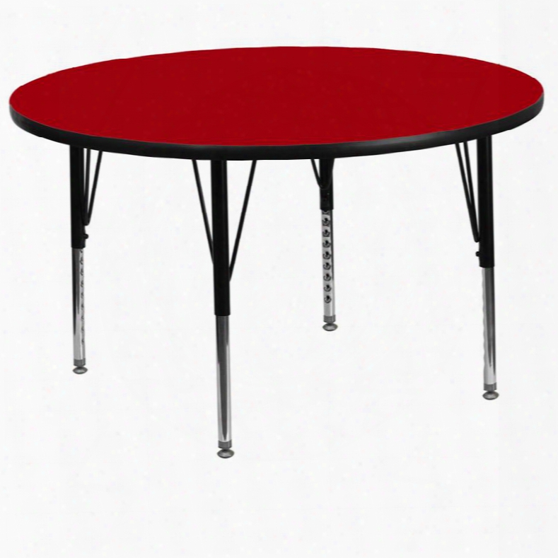 Xu-a60-rnd-red-t-p-gg 60' Round Activity Table With Red Thermal Fused Laminate Top And Height Adjustable Pre-school