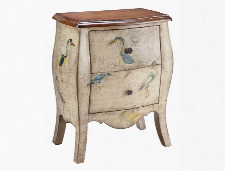 12025 Sterling Accent Chest With 2 Drawers And Embellished Handpainted Finish With A Coastal Bird