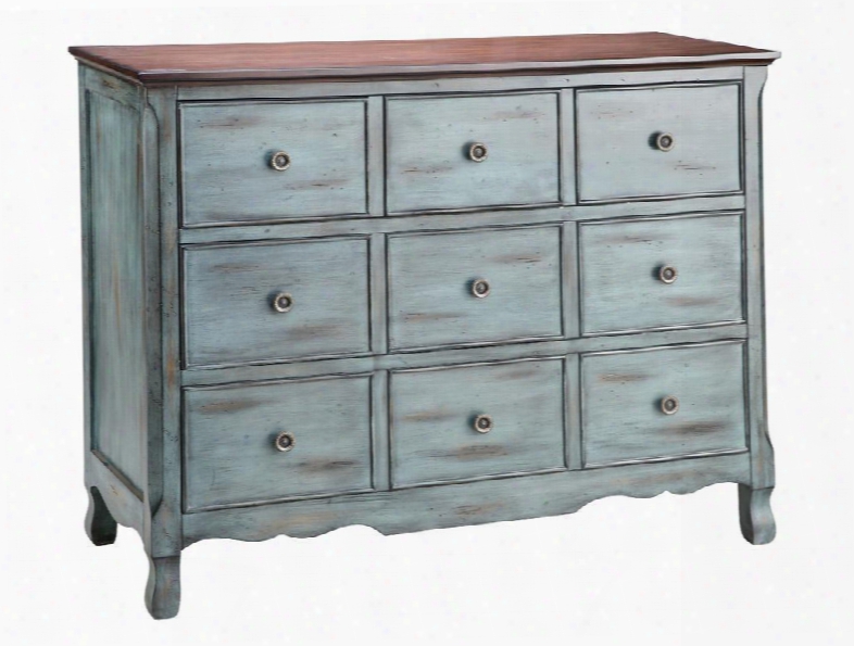 12027 Hartford Three-drawer Chest With An Apothecary-inspired Design Aged Blue Moonstone Finish And Wood-tone