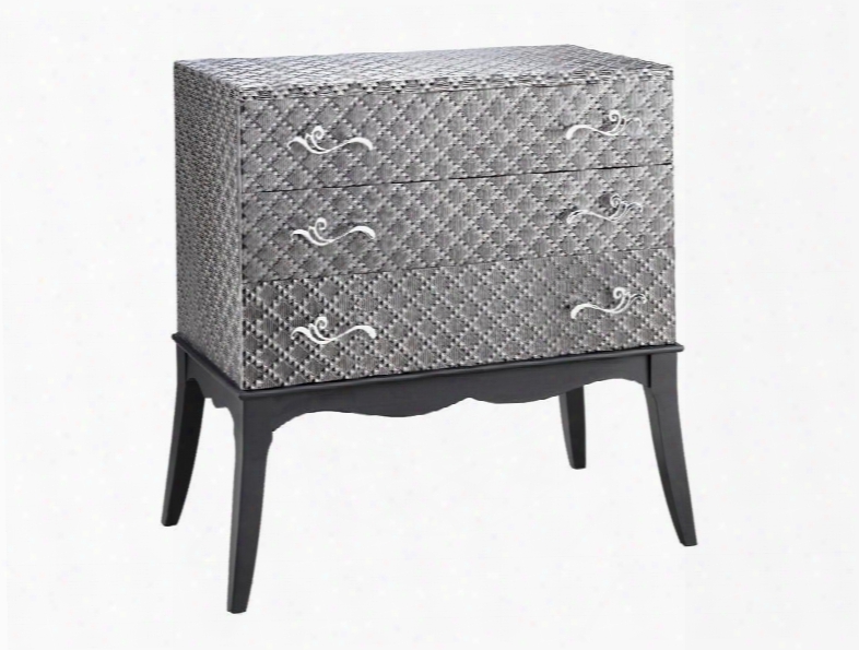 12034 Claudette Threedrawer Accent Chest With Gently Flared Legs Elegant Scroll Hardware And Textured