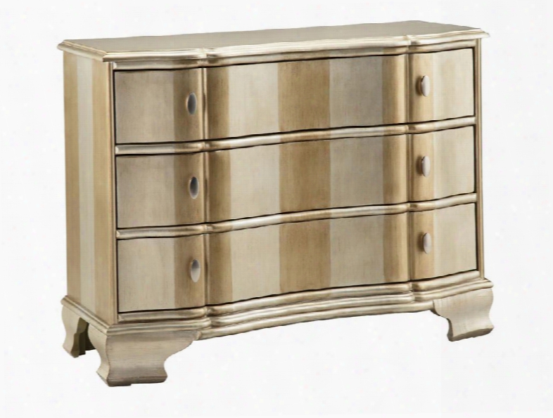 12046 Aston Three-drawer Striped Chest With Bow-front And Leg Detailing And Unique Champagne And Silver-striped