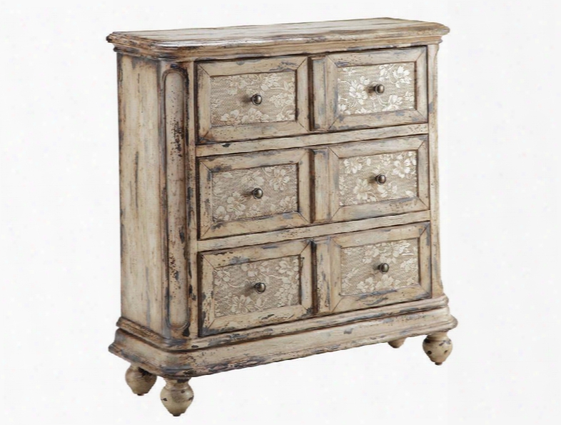12082 Louissa Three-drawer Raised Flower Chest With Hand-painted Aged Cream