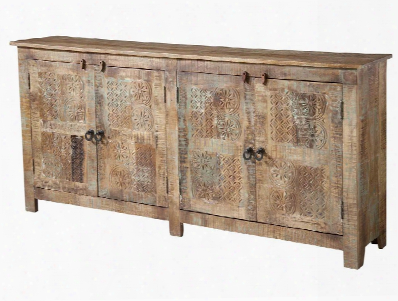 12327 Alyssa Console/cabinet With 4 Solid-wood Carved Doors And Hand-painted Spice Road