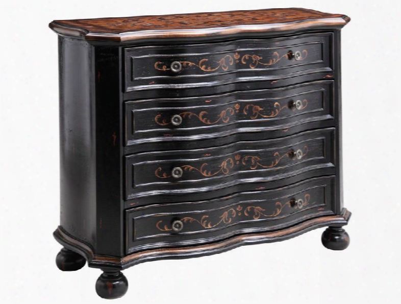 12357 Joy 4-drawer Chest With Veneer Inlay Patterned Top In Antique Black