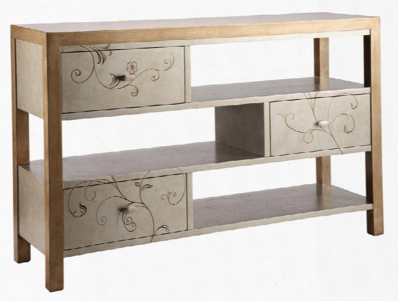 12415 Sterling 3-drawer Media Console In Hand-painted Silver And Gold