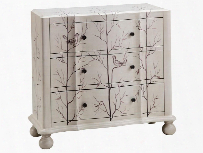 12416 Beatrice 3-drawer Chest With Hand-painted Aviary Scene In White