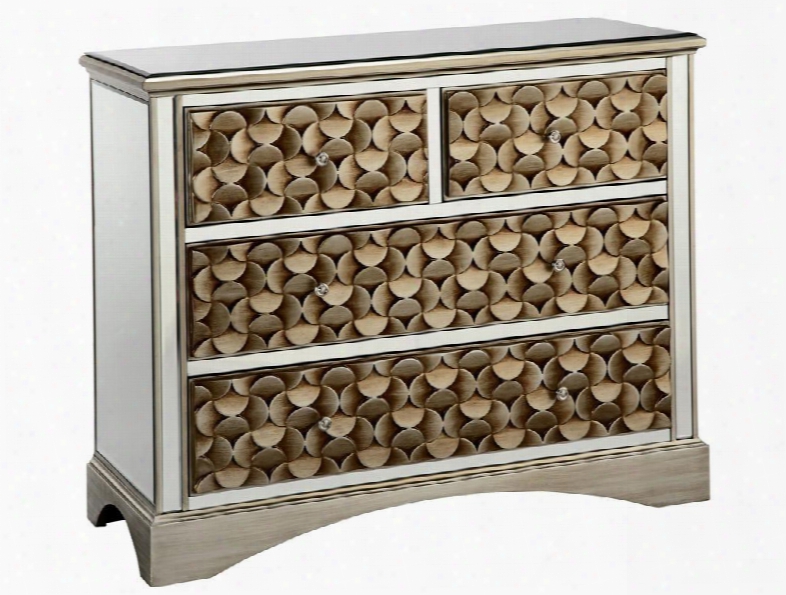 12443 Savona 4-drawer Mirrored Chest With Gold Geometric Patterned Drawer