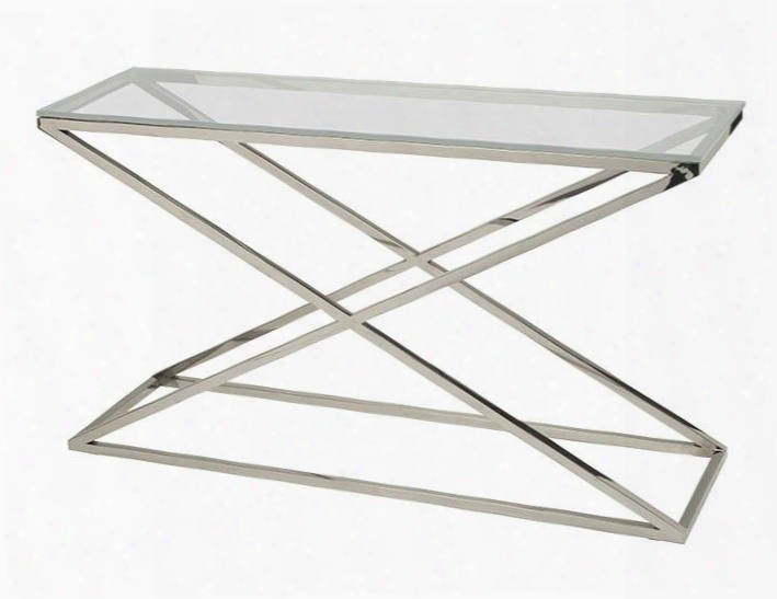 20804-03-cl Excel Rectangle Console Table With Clear Glass Top On Polished Stainless Steel