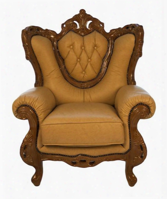 2118khakic Traditional Style Chair With Hand Carved Glossy Wood Frame Exquisite Details And Genuine Italian Leather Upholstery In