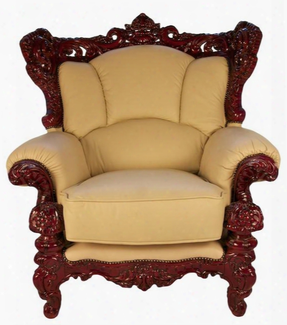 2189ivoryc Traditional Style Chair With Hand Carved Mmahogany Wood Frame Exquisite Details And Genuine Italian Leather Upholstery In