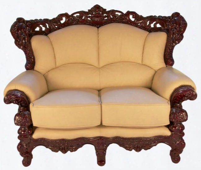 2189ivoryl Traditional Style Loveseat With Hand Carved Mahogany Wood Frame Exquisite Details And Genuine Italian Leather Upholstery In