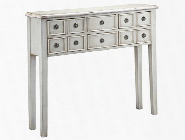 28270 Chesapeake Console Table  With Six Drawers Square Tapered Legs Antique Brass Vintage Style Ring Pulls And In Light Cadet Grey And Cream