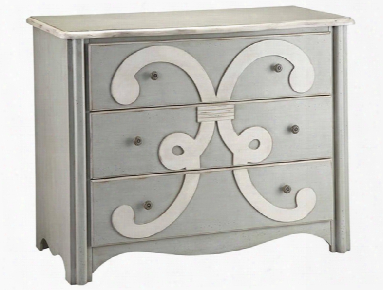 28271 Chesapeakr Chest With Three Drawers Raised Decorative X Scroll In Light Cadet Grey And Cream