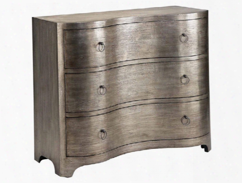 28304 Gretta Chest With Three Drawers Drop Ring Hardware In Hand Painted Textured Pewter Metallic