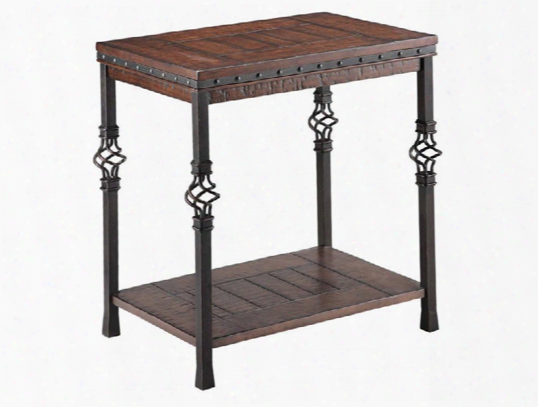 490-041 Sherwood Chairside Table With Wood Veneers One Lower Shelf And Plank Style